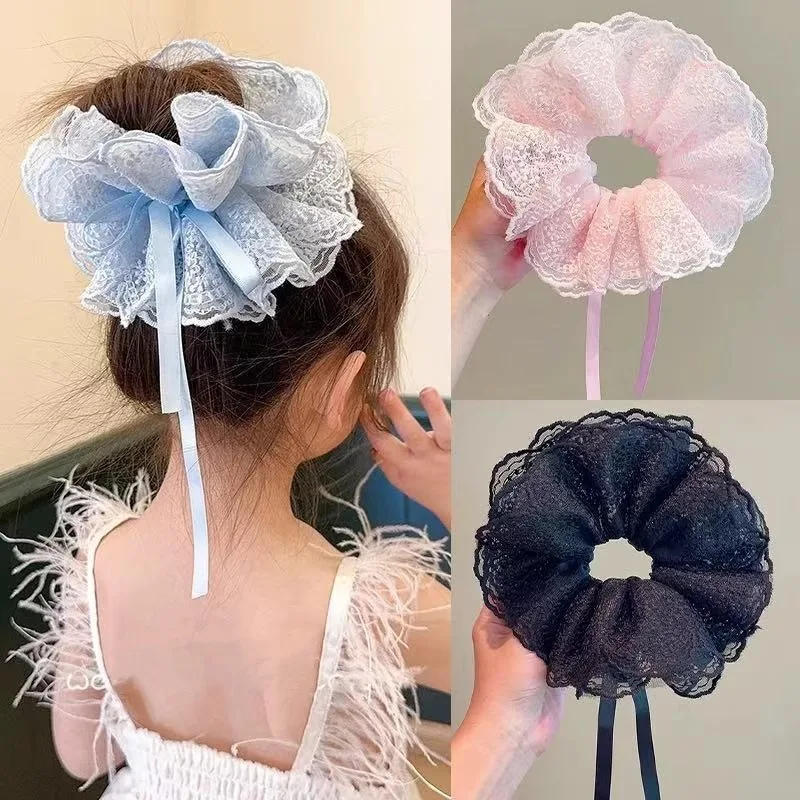 Diademas grandes de encaje francés para niñas – Elásticas color sólido - imagen 4