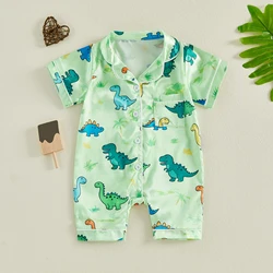 Pijama bebé con dinosaurios y cuello vuelto, manga corta
