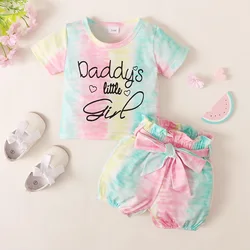 Conjunto verano para bebé niña – Camiseta y pantalón corto teñido anudado