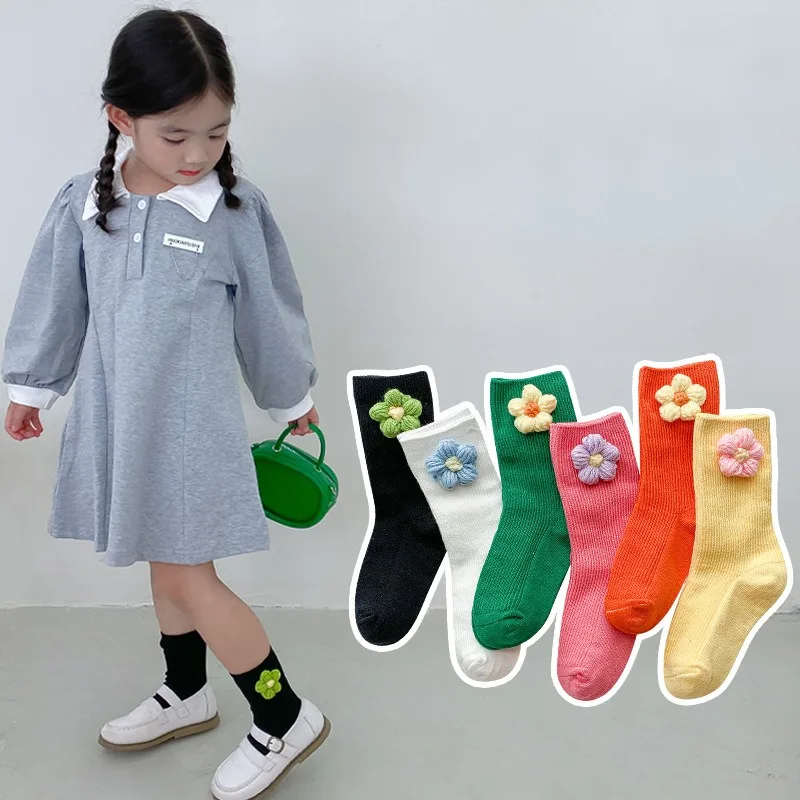Calcetines de algodón para bebé con flores de punto