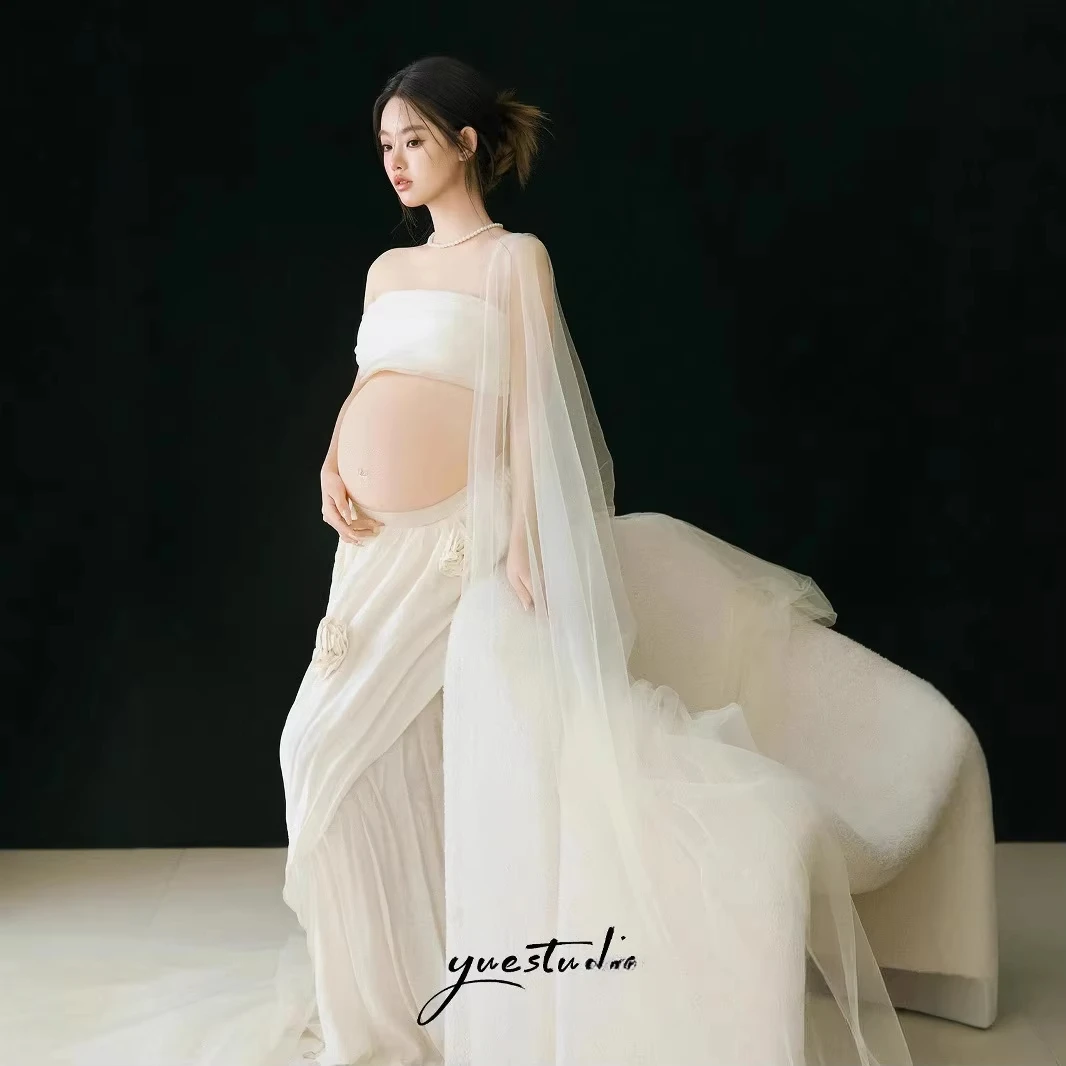 Vestido de maternidad para sesión de fotos blanco con velo - imagen 2