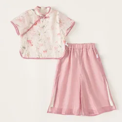 Conjunto de verano para niña de dos piezas con estampado floral