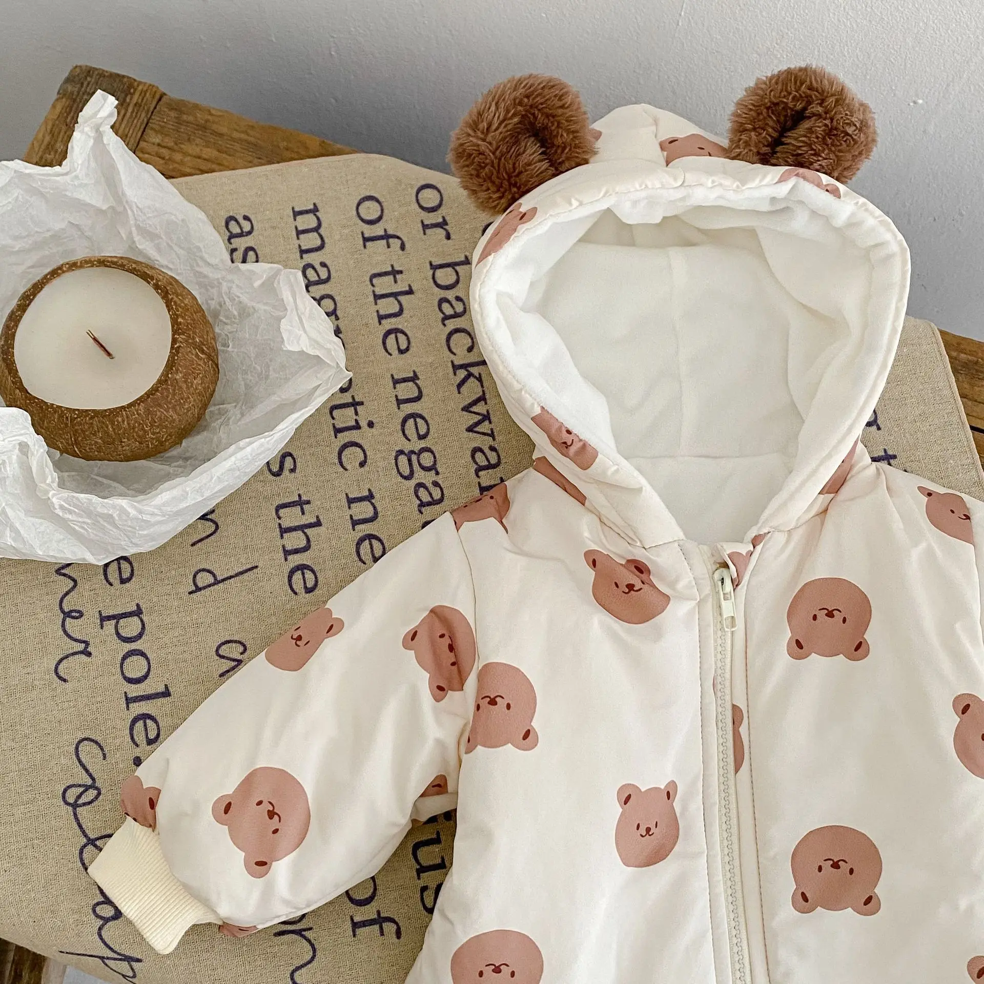 Mameluco acolchado con capucha estampado oso para bebe - Otono calido - imagen 3