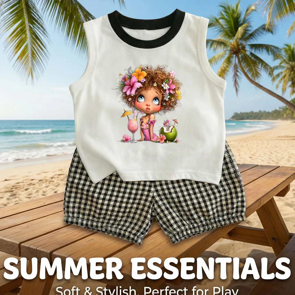 Conjunto de verano niña a cuadros: chaleco y pantalón corto - imagen 3