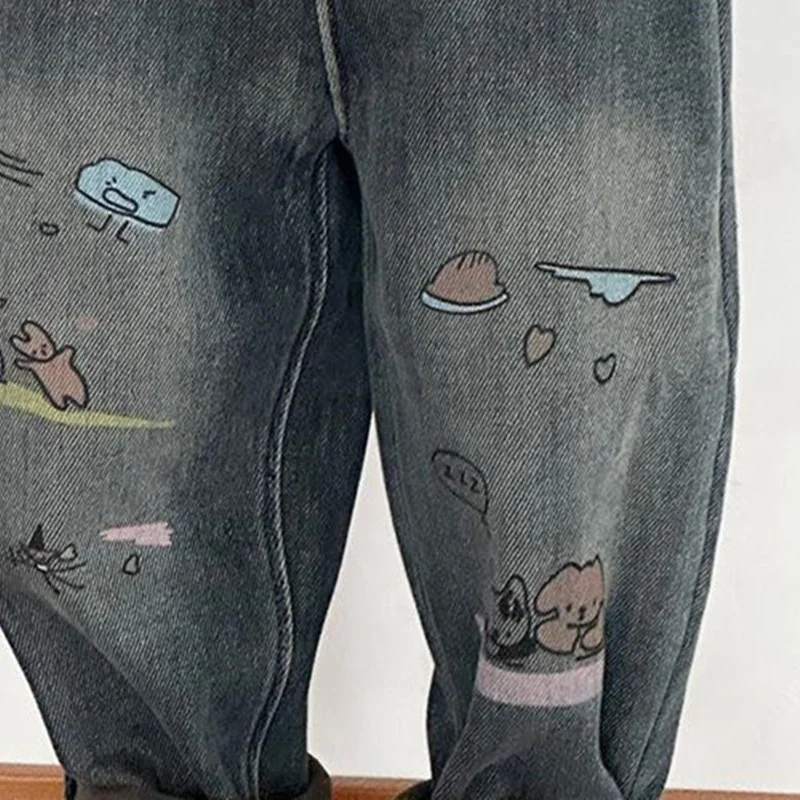 Pantalones vaqueros de lana para niños de invierno con dibujos