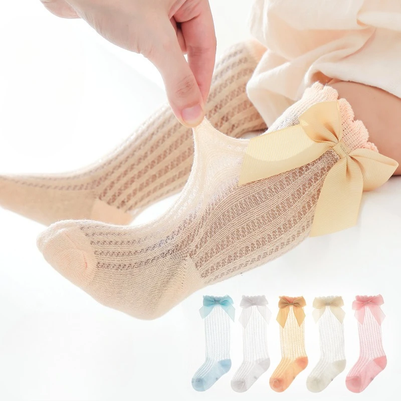Calcetines largos de algodón con lazo para bebés, malla de verano - imagen 5