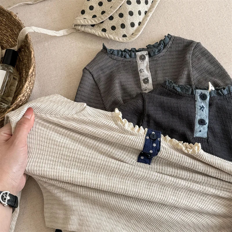 Camiseta de manga larga con encaje para niños de 1 a 6 años - Otoño - imagen 5