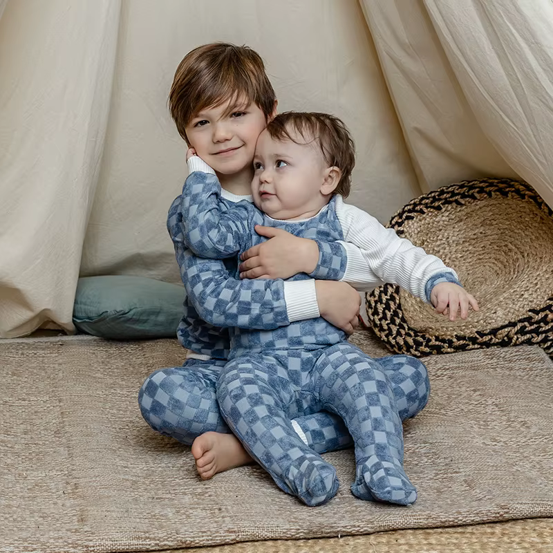 Mameluco bebé terry a cuadros – Pijama manga larga cuello redondo - imagen 5