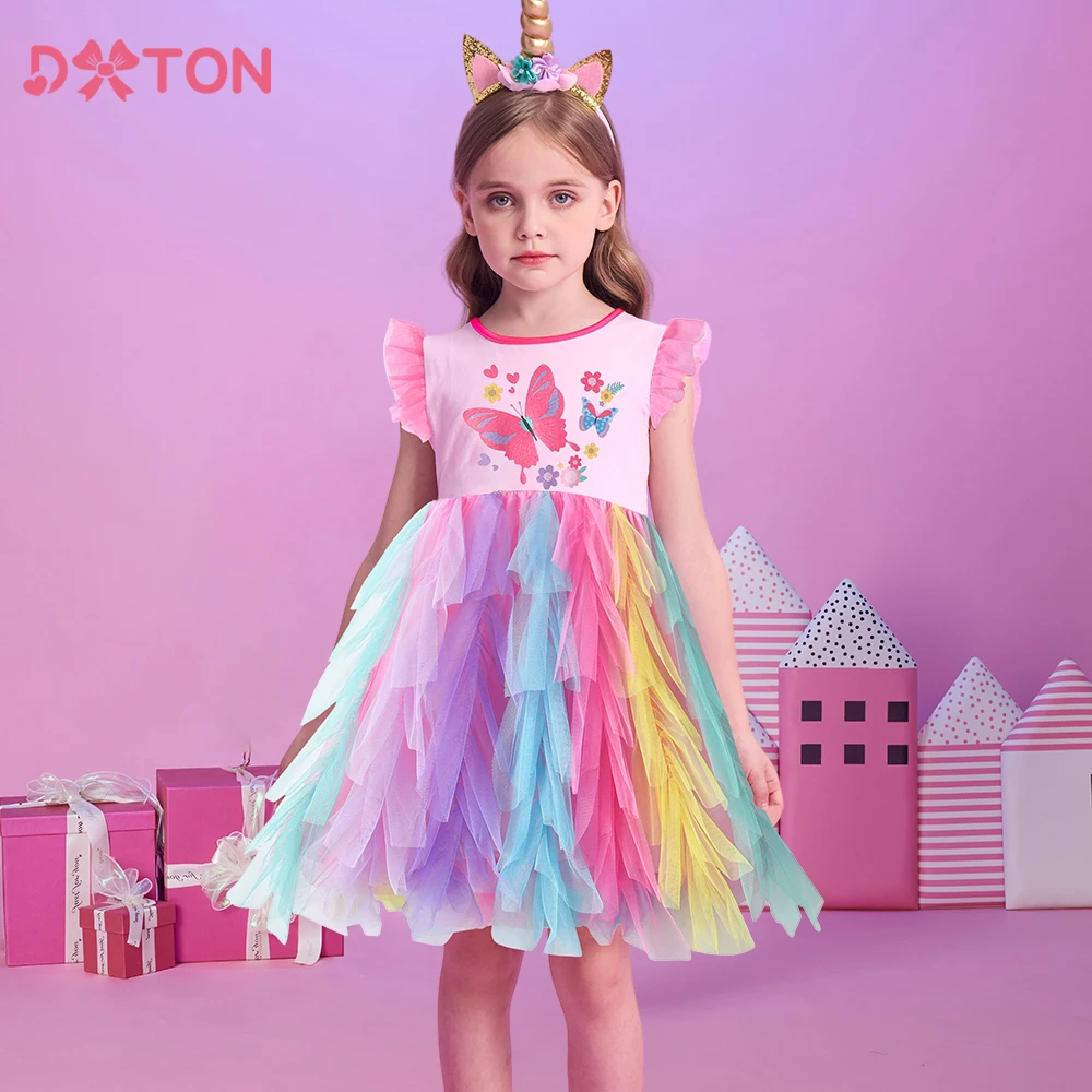 DXTON vestido de verano infantil con manga de volantes floral - imagen 3