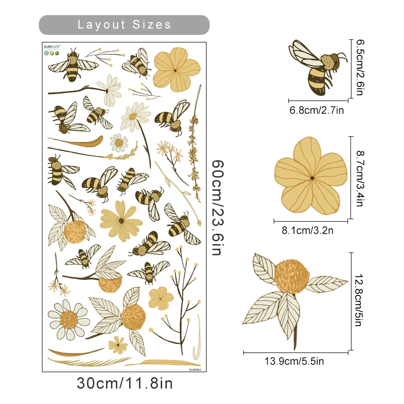 Detalle de flores y abejas de la pegatina vinilo