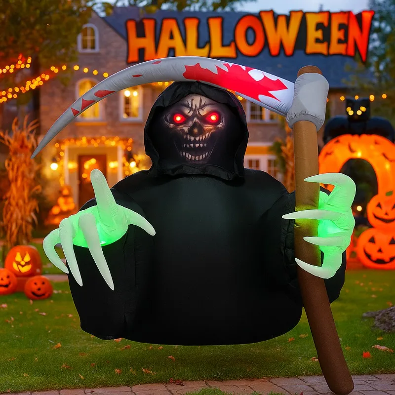 Figura inflable de Halloween con LED, segador macabro para jardín - imagen 2