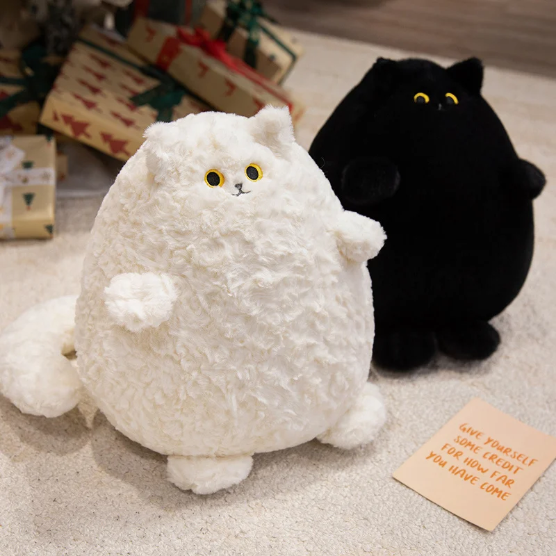 Peluche de gato siamés regordete blanco y negro, juguete suave - imagen 5