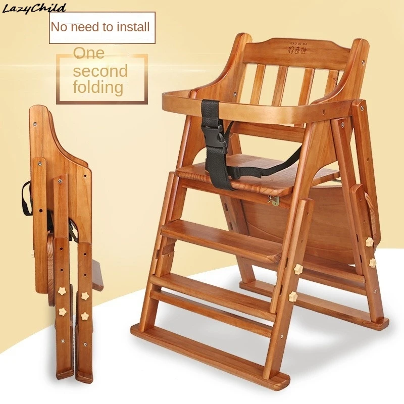 Trona infantil de madera maciza con cojín – Plegable y regulable