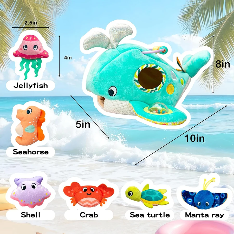 Peluche ballena sensorial Ocean Friends con sonajero y chirriador - imagen 3