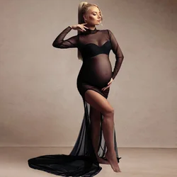 Vestido de malla transparente para sesión de fotos de maternidad