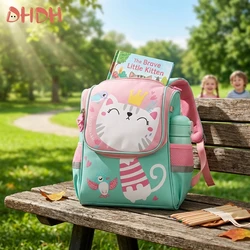Mochila escolar infantil impermeable con diseño de gato y cómoda