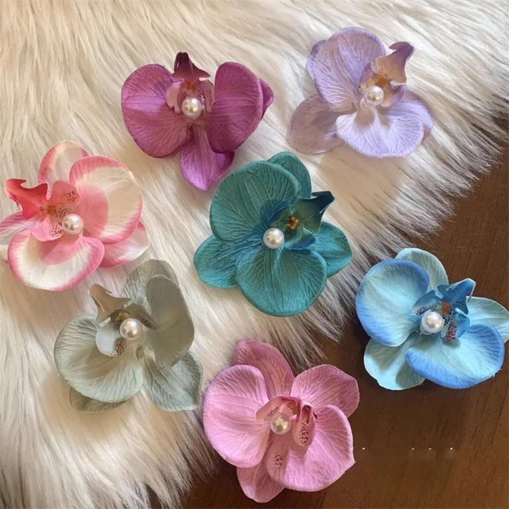Pinzas para el pelo con flores de orquídea artificial, mariposas y perlas - imagen 3