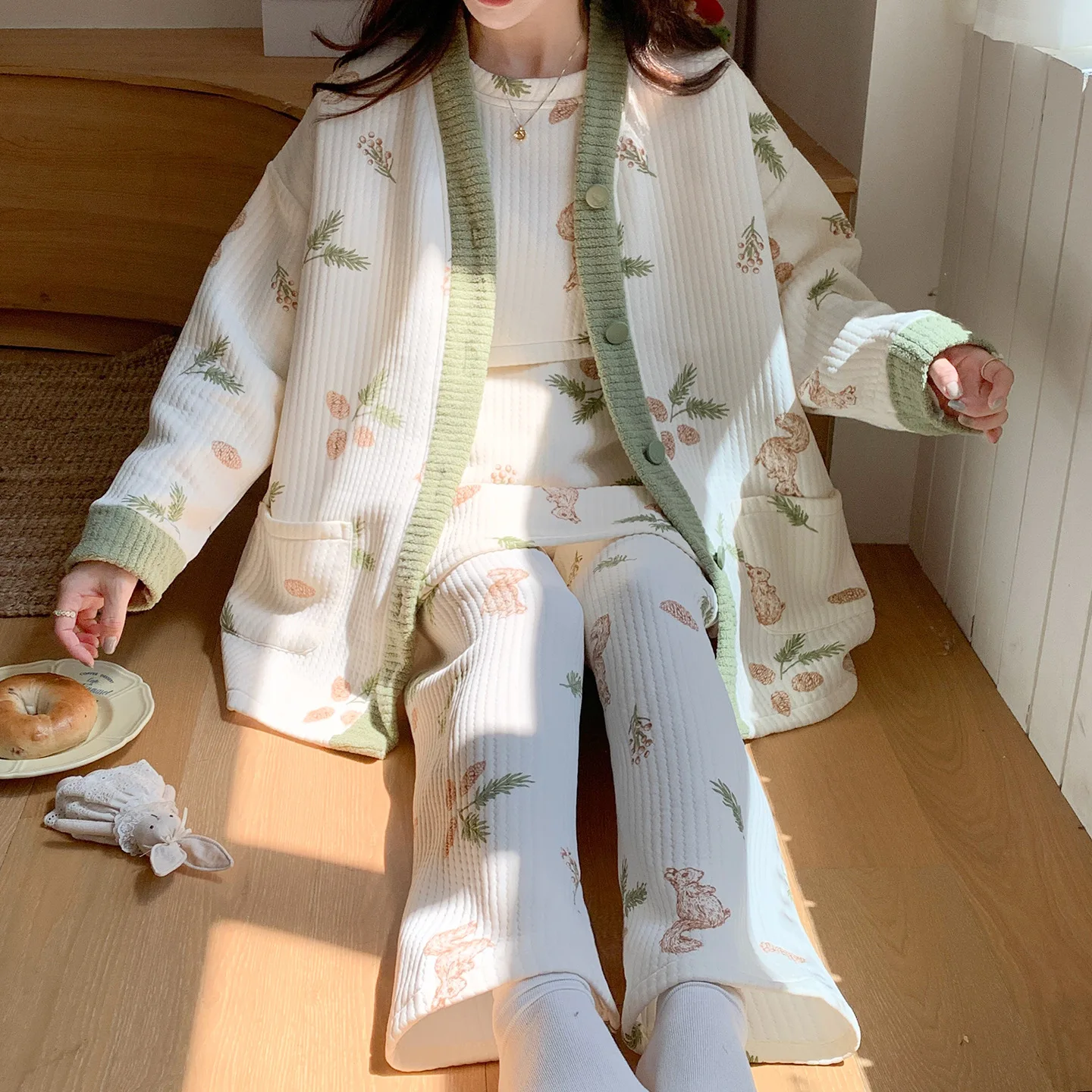 Pijama premamá acolchado de algodón grueso para invierno - imagen 2