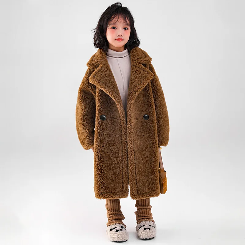 Abrigo largo con pelo sintético para niña estilo lana de cordero - imagen 3