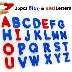 Alfabeto magnético en inglés con letras rojas y azules para nevera