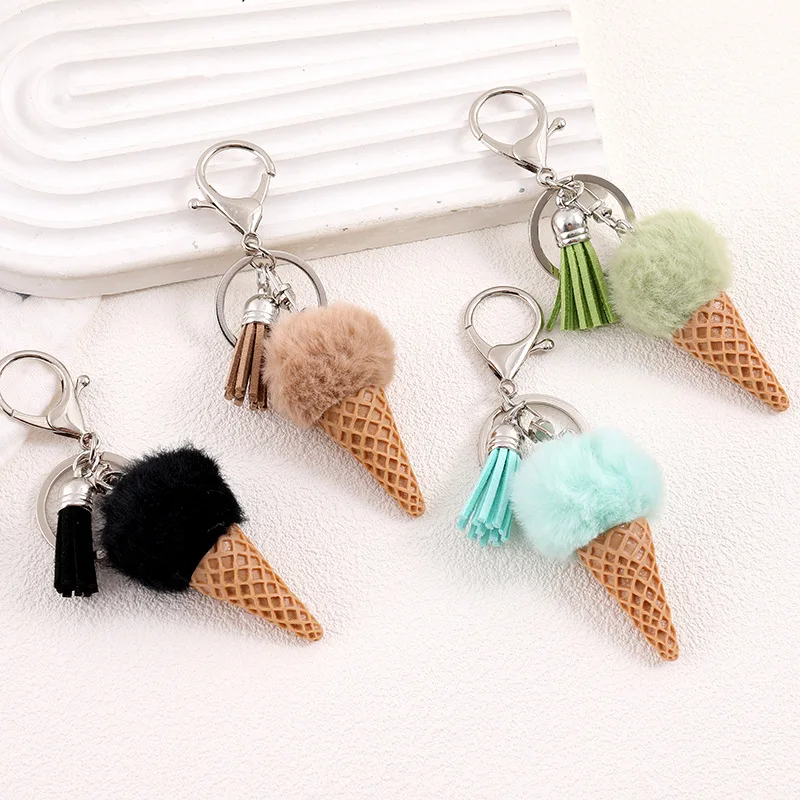 Llavero de peluche helado con pompones para niña - imagen 2