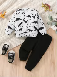 Conjunto deportivo infantil con dinosaurio – Manga larga y pantalón