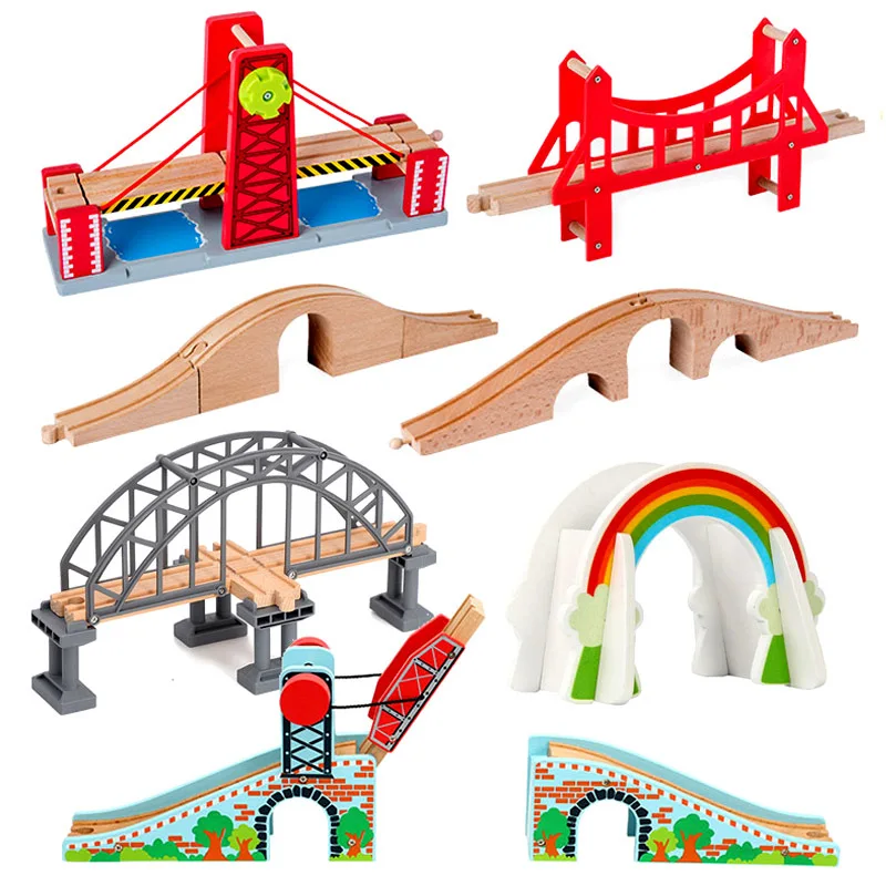 Vía de tren de madera Biro con accesorios de puente para niños - imagen 2