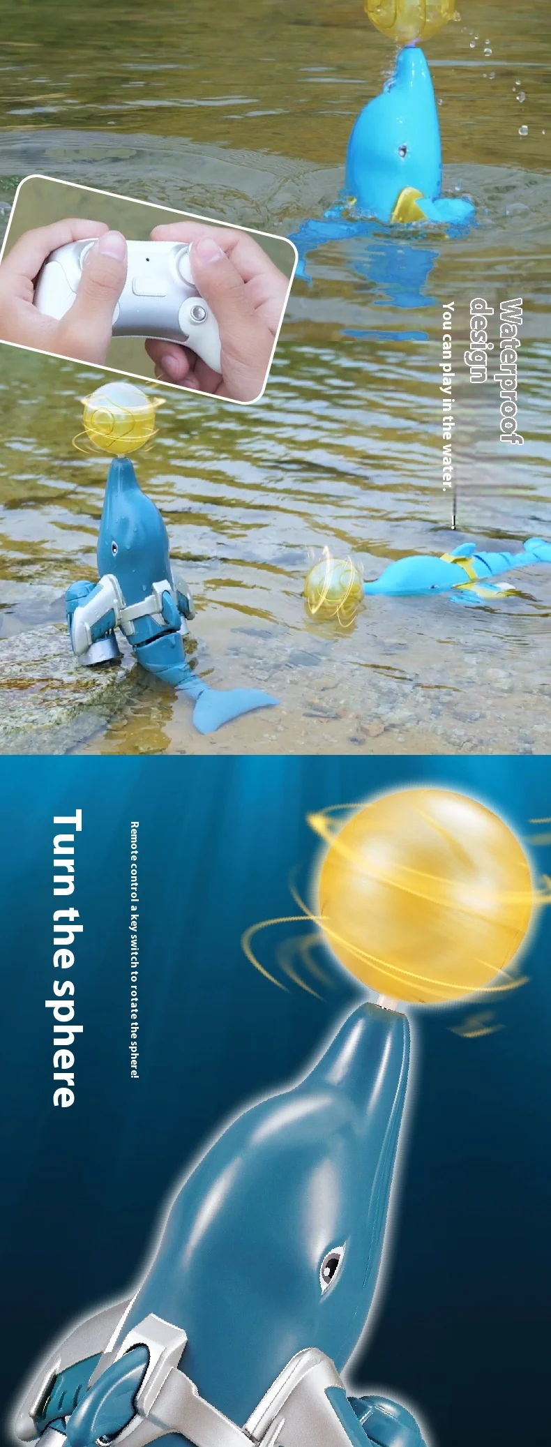 Robot submarino con bola y luces durante el juego
