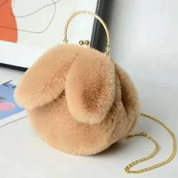 Bolso bandolera de felpa con orejas de conejo y cadena elegante