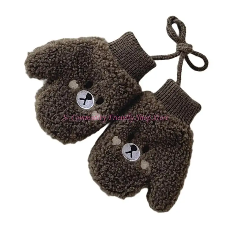 Guantes infantiles con forro y diseño de oso, correa para el cuello - imagen 2