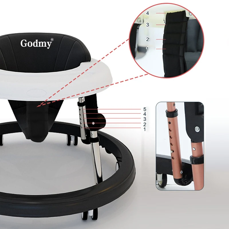 Andador bebé con ruedas plegable antideslizante y asiento ajustable - imagen 3