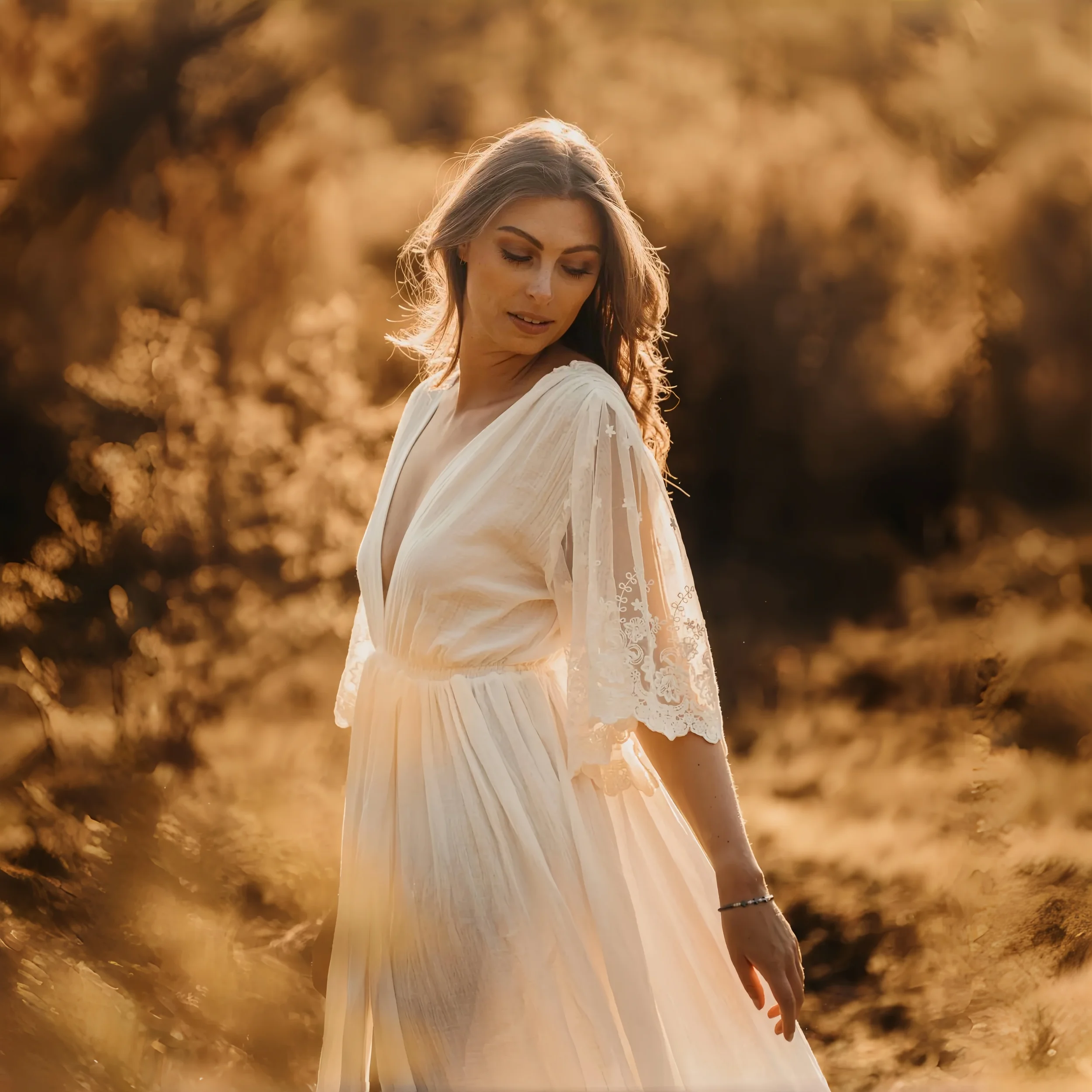 Vestido premamá largo bohemio de encaje veraniego para sesión fotos - imagen 2