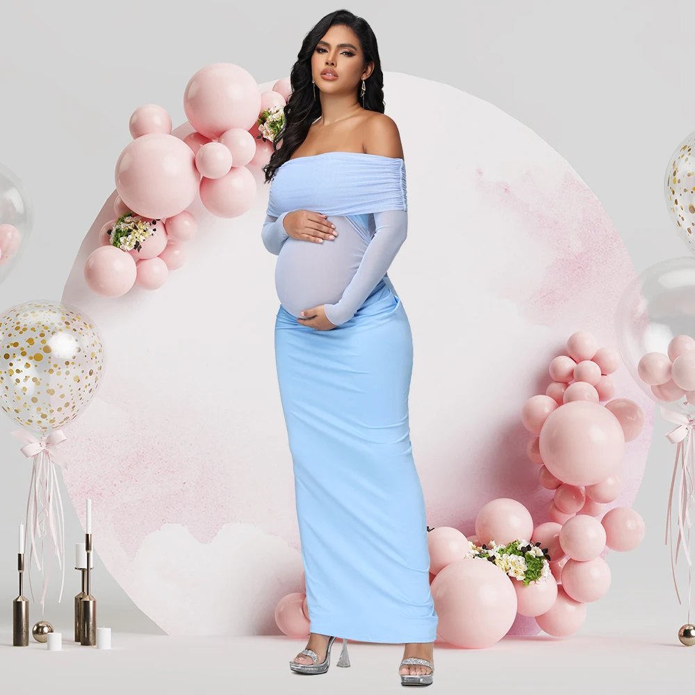 Vestido de maternidad mesh para fotos – Escote descubierto para Baby Shower - imagen 5