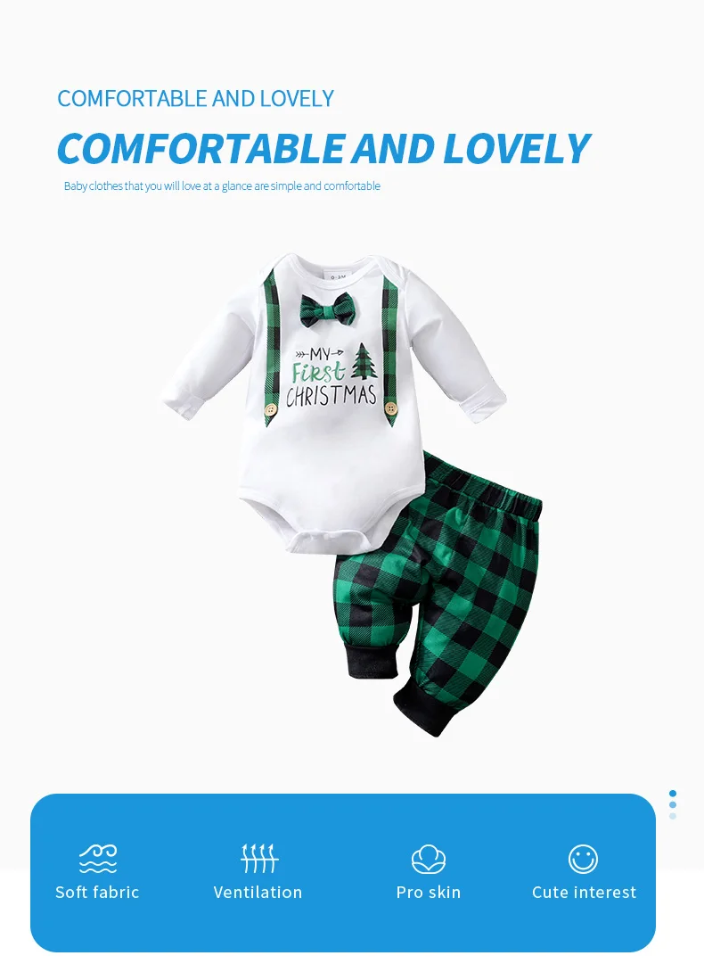 Conjunto navideño con cuadros verdes y pajarita