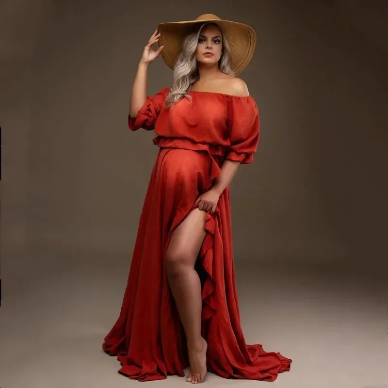 Vestido de maternidad largo de algodón bohemio oxidado para sesión