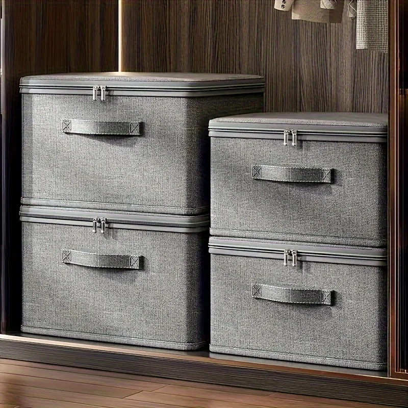 Caja de almacenamiento apilable plegable gris para juguetes y libros