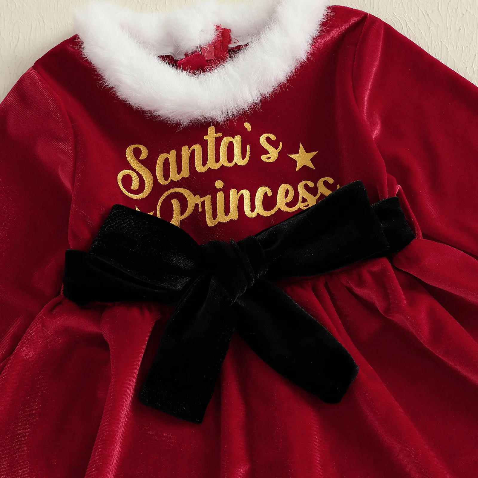 Tregren Vestido de Navidad para niña corte A con lazo y piel - imagen 3