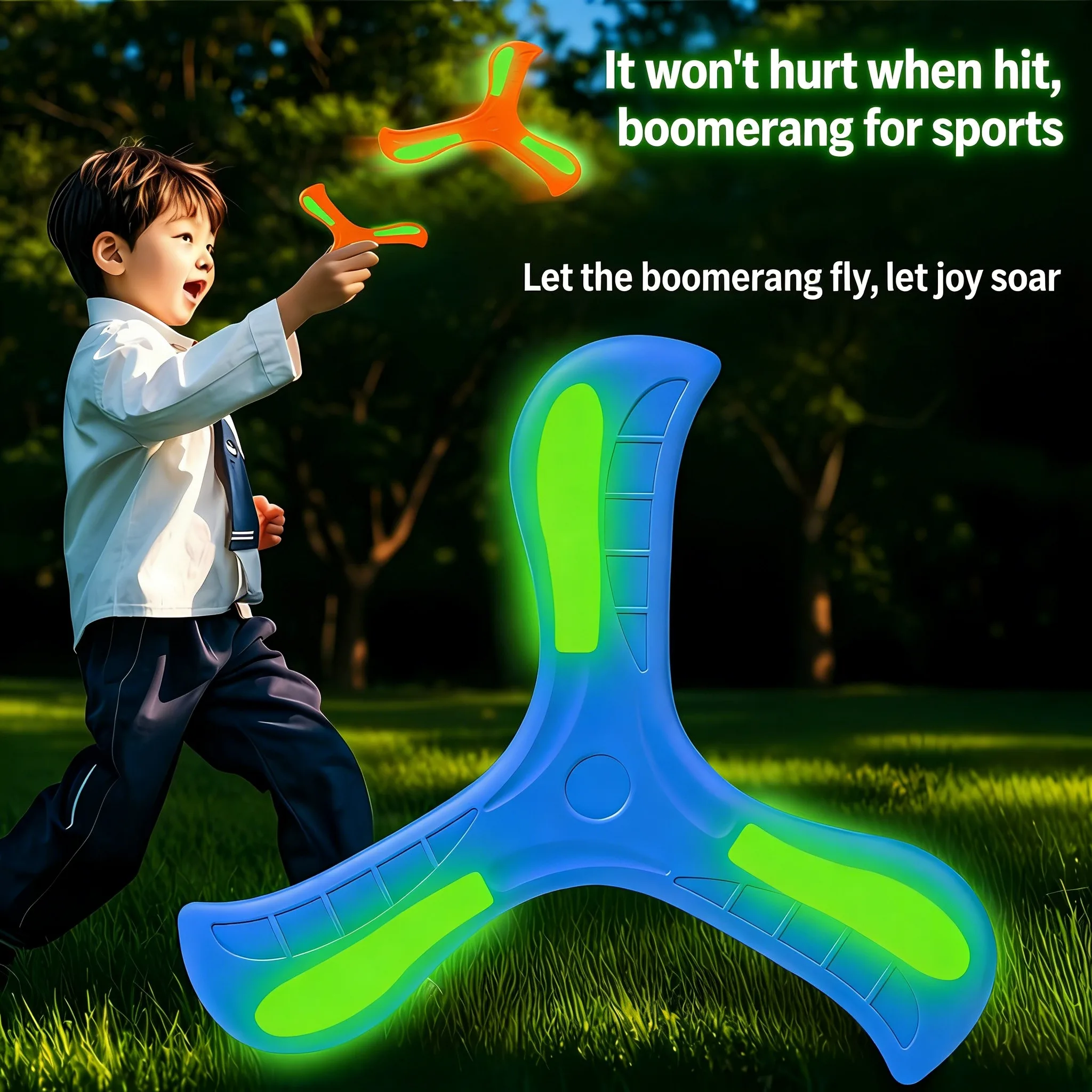 Boomerang luminoso de EVA suave y disco volador de tres aspas
