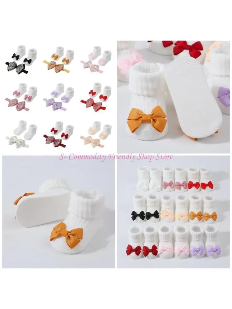 85AE Conjunto de gorro, diadema y calcetines algodón bebé niña - imagen 4