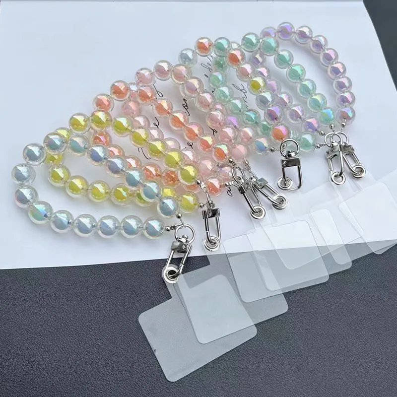 Pulsera chapada con cuentas y cadena para teléfono