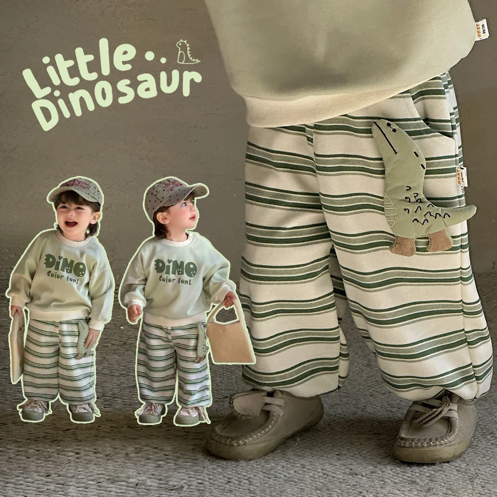 MILANCEL pantalones deportivos bebé primavera con dinosaurios y rayas - imagen 3