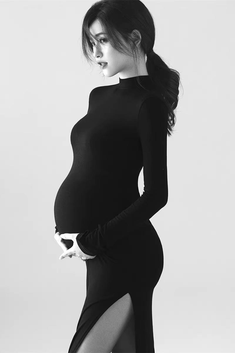 Vestido de maternidad punto manga larga para sesión fotográfica - imagen 5