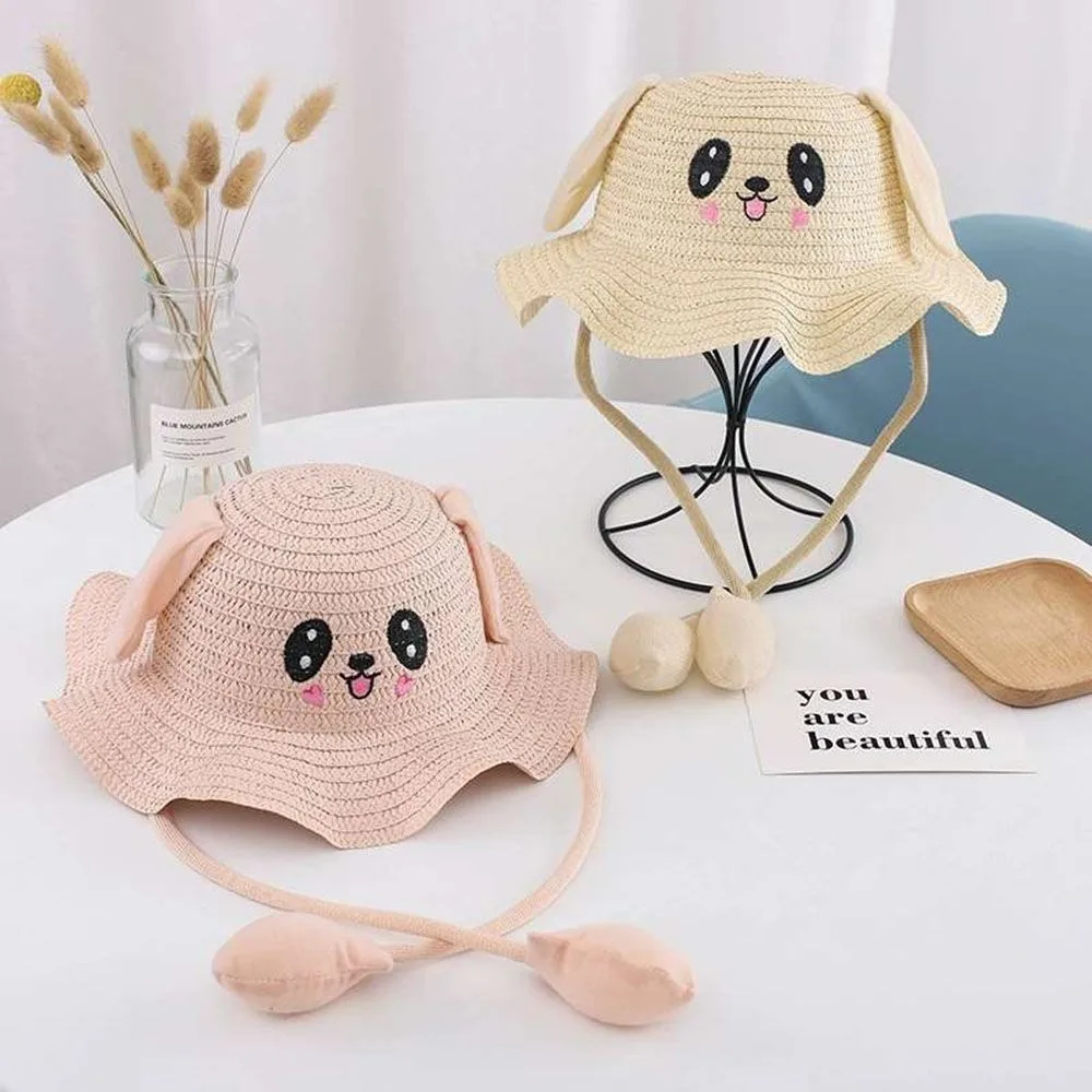 Sombrero de paja con orejas de conejo – Protección solar infantil - imagen 3