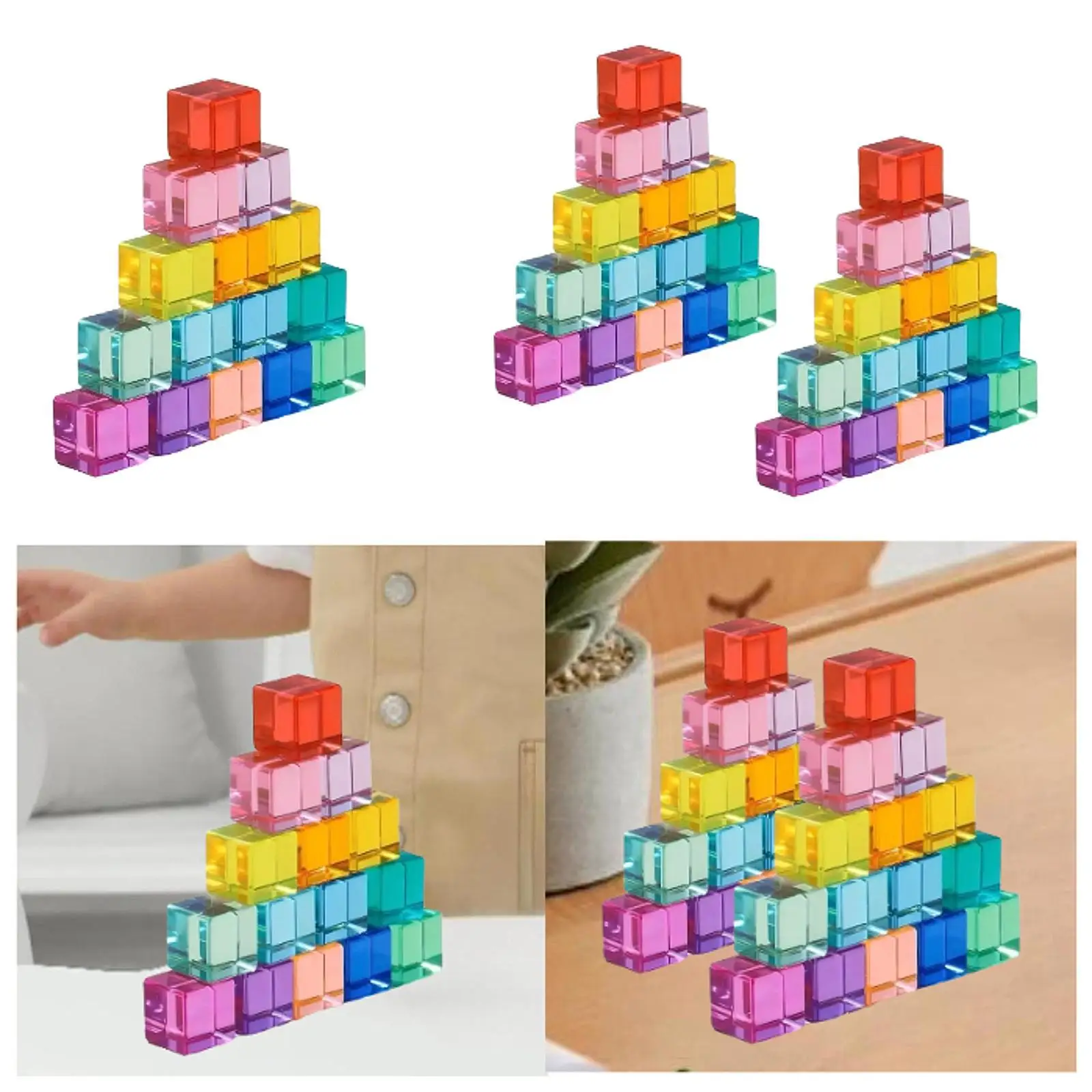 Bloques de construcción arcoíris con cubos translúcidos para apilar - imagen 3