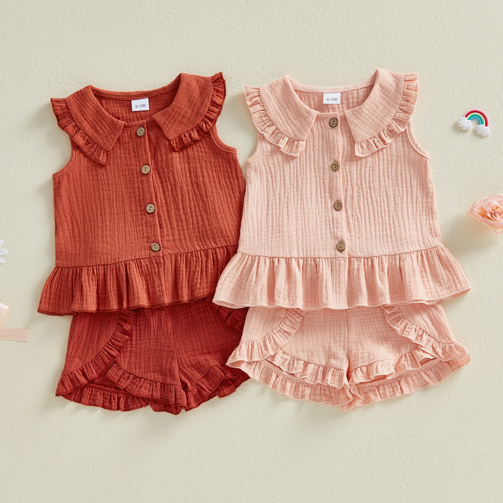 Conjunto de lino de verano plisado para niña con cuello de muñequilla - imagen 5