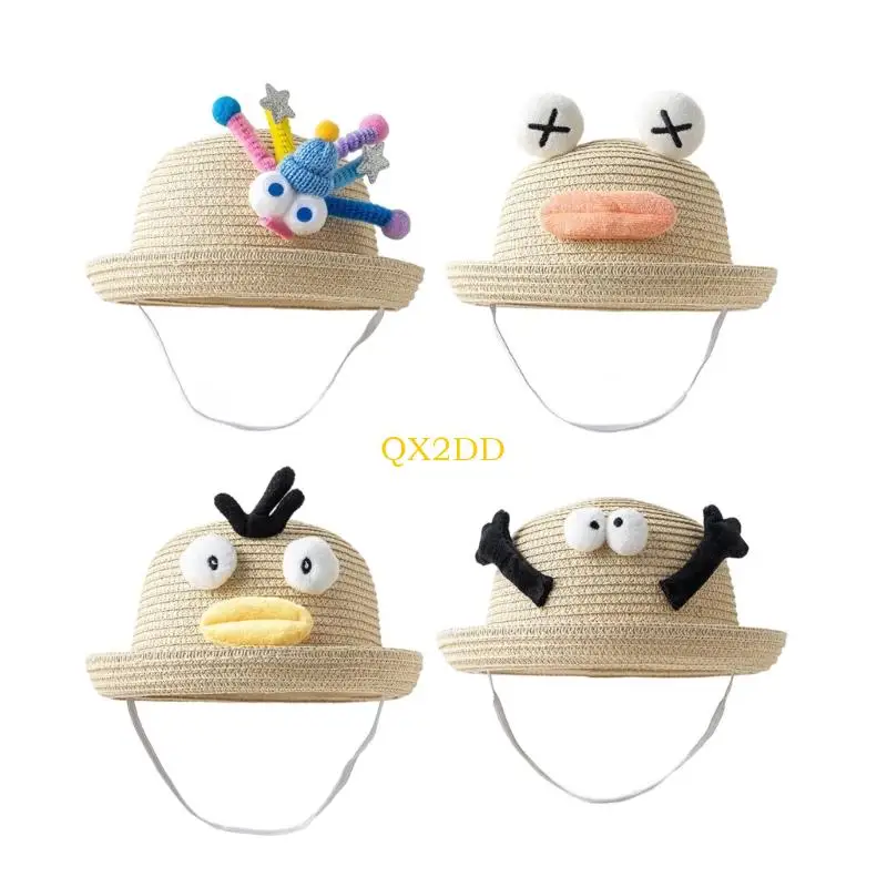 QX2D Sombrero de paja infantil tipo pescador artesanal con ala - imagen 3