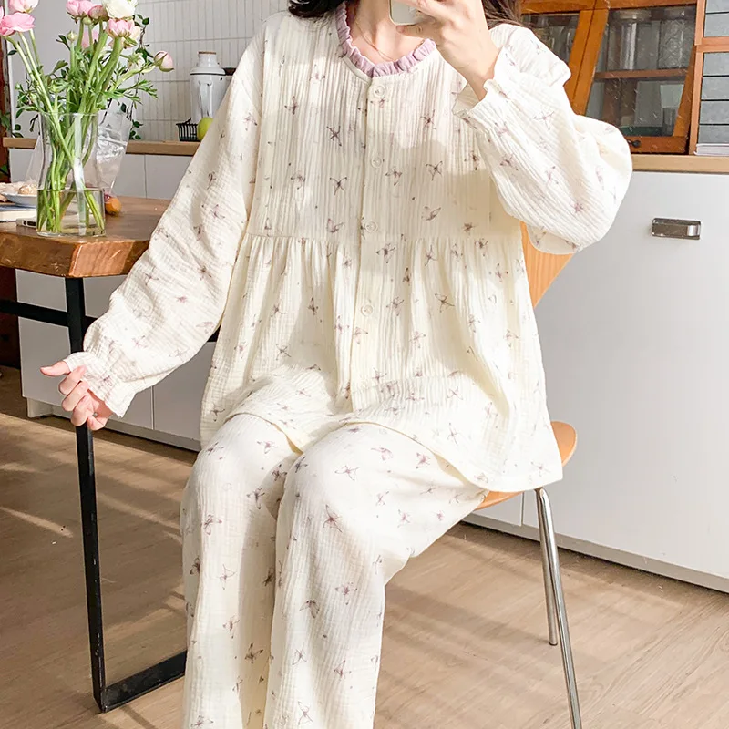 Pijama de lactancia algodón para embarazadas y posparto otoño - imagen 5