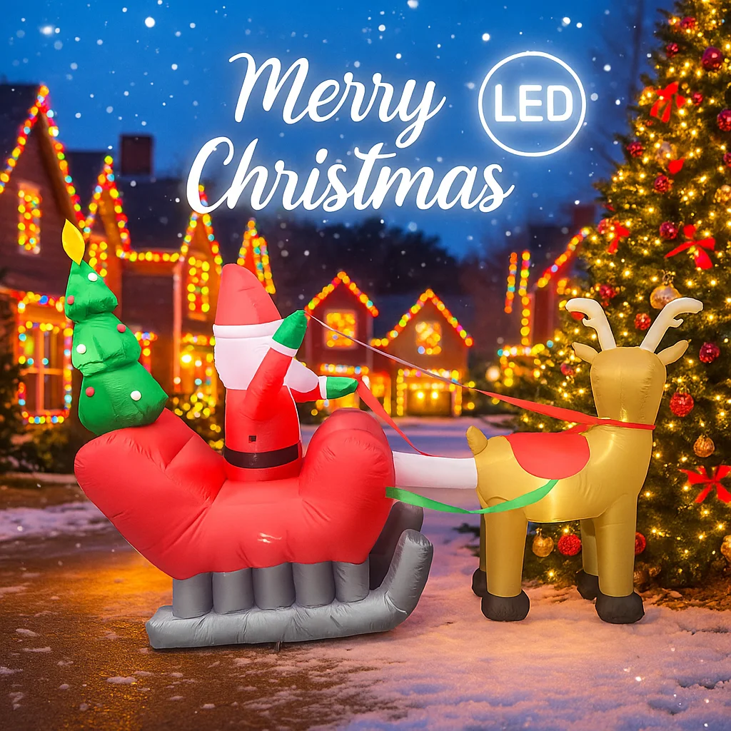 Trineo inflable de Reno con luces LED para Navidad - imagen 4
