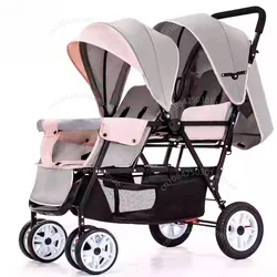 Cochecito gemelar ligero plegable con respaldo ajustable