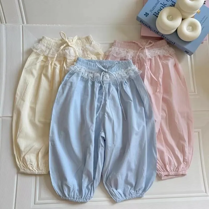 Pantalones finos de verano para niñas con encaje y antimosquitos - imagen 3